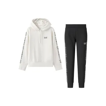 EMPORIO ARMANI EA7 Casual Suit Fleece Lined Women's Ivory White/Black