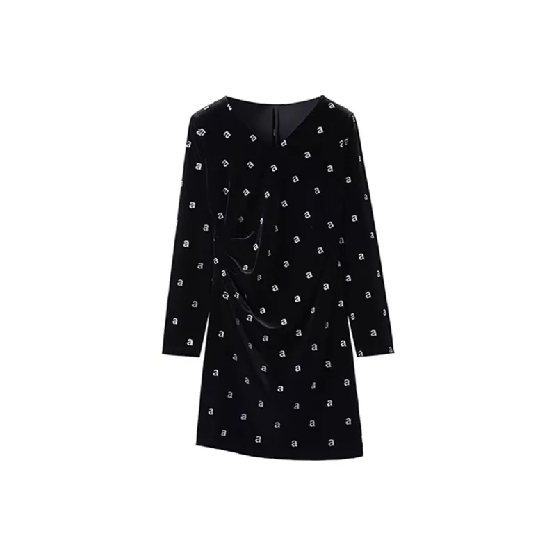 AFGGD Long-Sleeved Dresses Women's Black-0