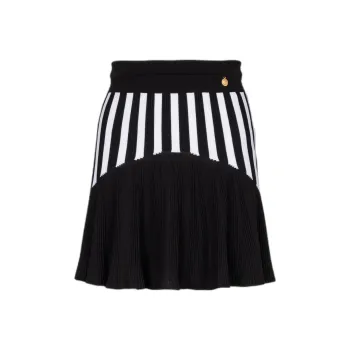 BALMAIN Pleated Striped Knit Skirt