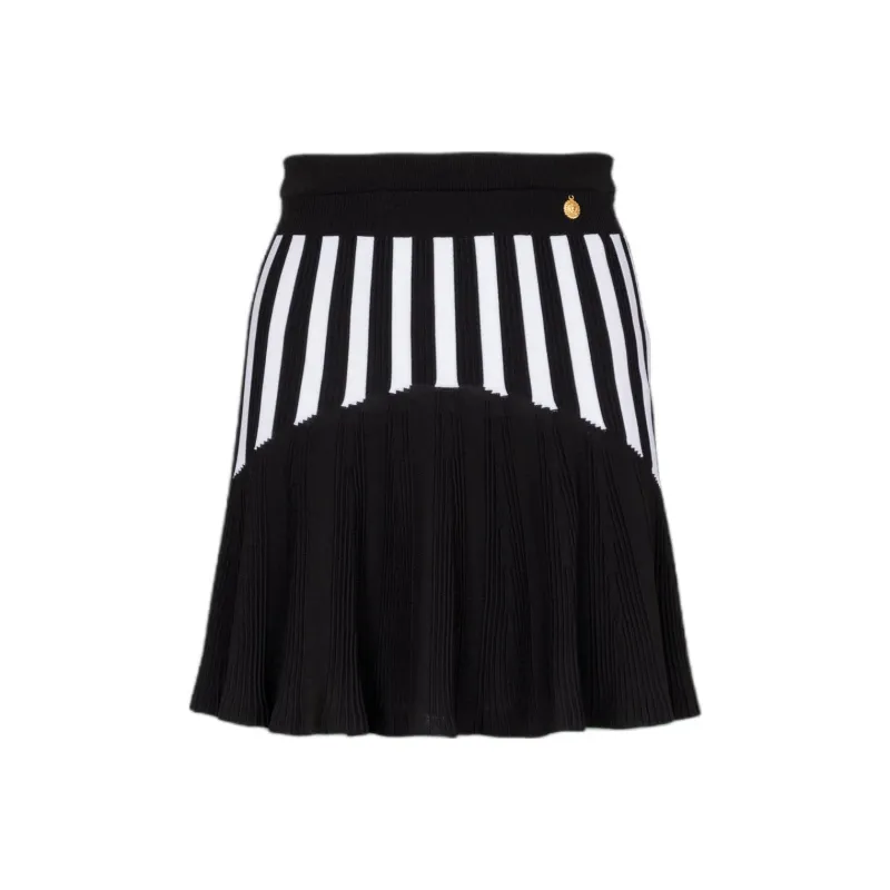 BALMAIN Pleated Striped Knit Skirt-0