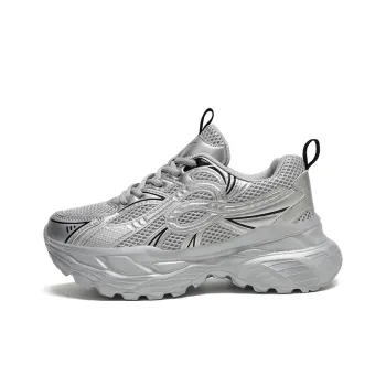 Binary Abrasion Resistant Breathable Height Increasing Low Top Chunky Sneakers Women's Silver