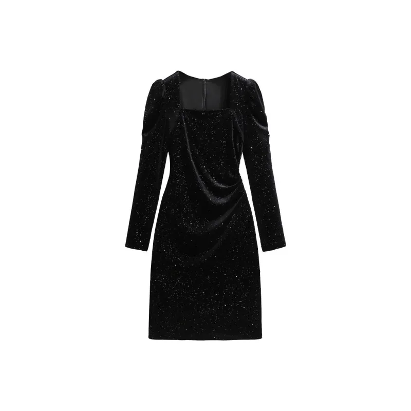 Silky Queen Long Sleeved Dresses Women's Black-0