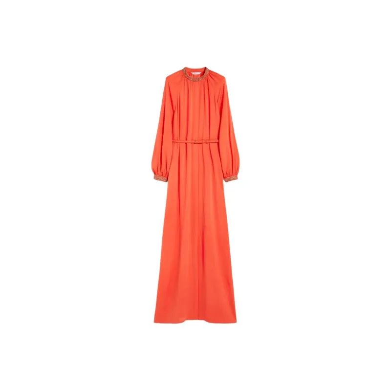 MaxMara Silk Caftan Dress Long-Sleeved Dresses Women's Red-0