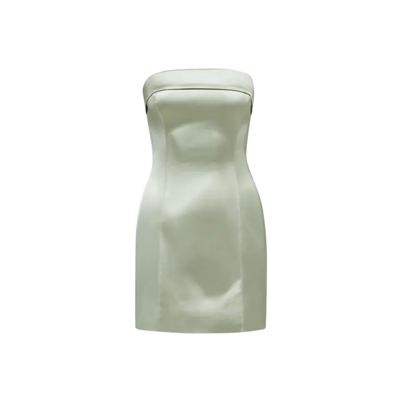 ARITZIA Ten Shimmer Satin Tube Dress Sleeveless Dress Women's Silver Sage Green/Silver Sage Green-0