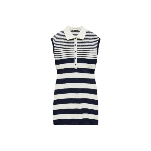ZARA Sleeveless Dress Women's Sea Blue/White