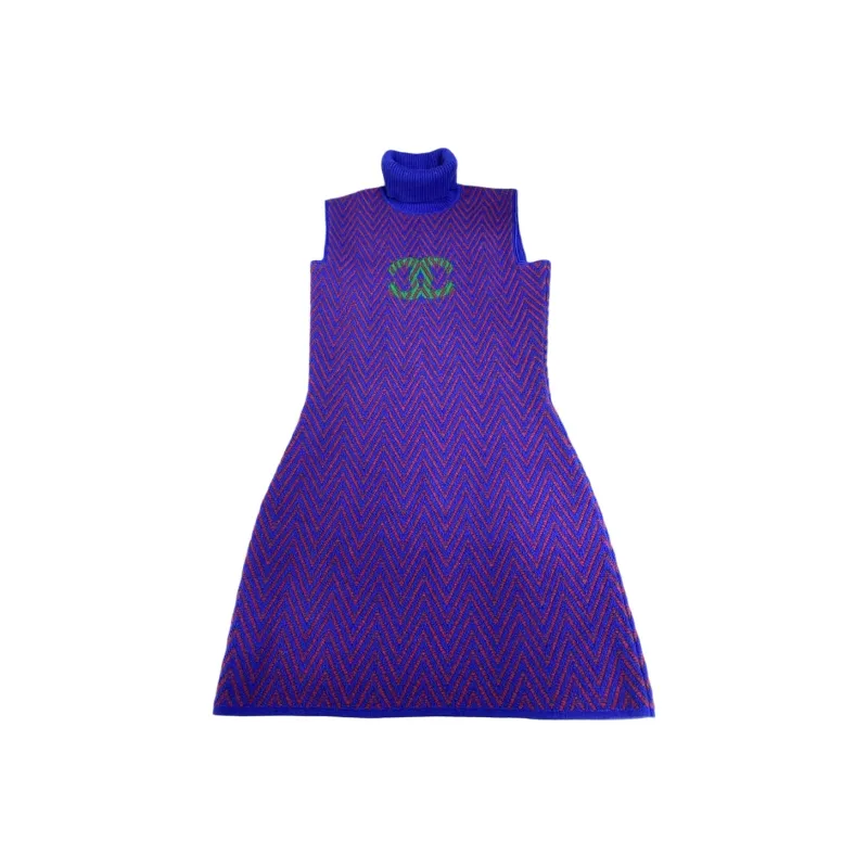 CHANEL Sleeveless Dress Women's Blue Purple-0