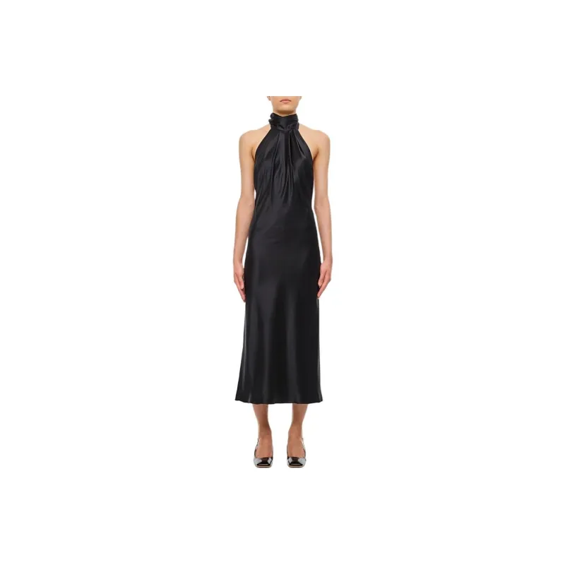 MaxMara Moli Halterneck Sleeveless Satin Dress-0