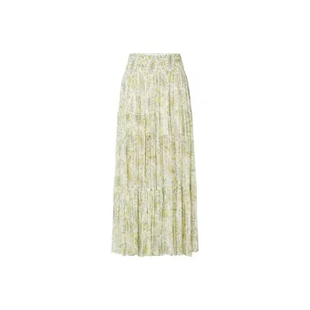 MOCO SS24 Casual Long Skirt Women's White Base With Green Print