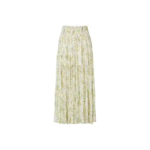 MOCO SS24 Casual Long Skirt Women's White Base With Green Print