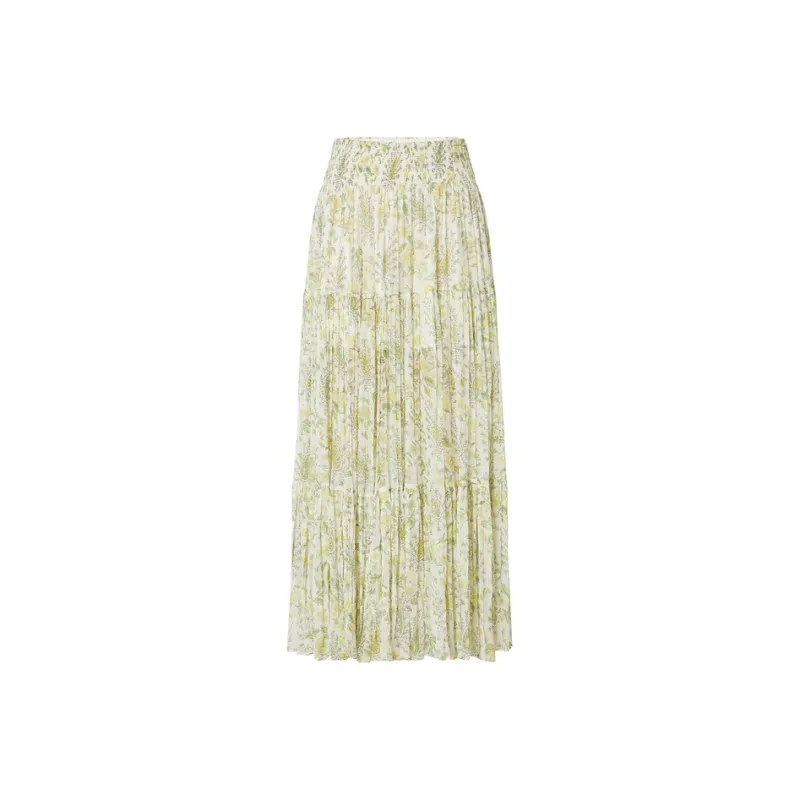 MOCO SS24 Casual Long Skirt Women's White Base With Green Print-0