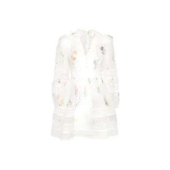 Zimmermann Natura V-Neck Floral Printed Laced Mini Dress