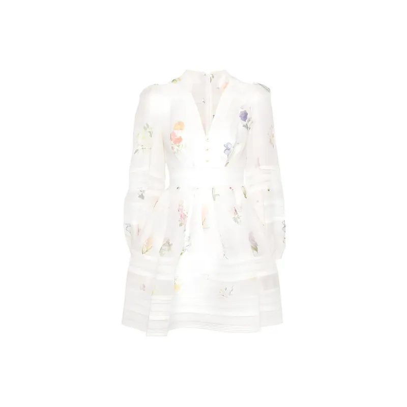 Zimmermann Natura V-Neck Floral Printed Laced Mini Dress-0