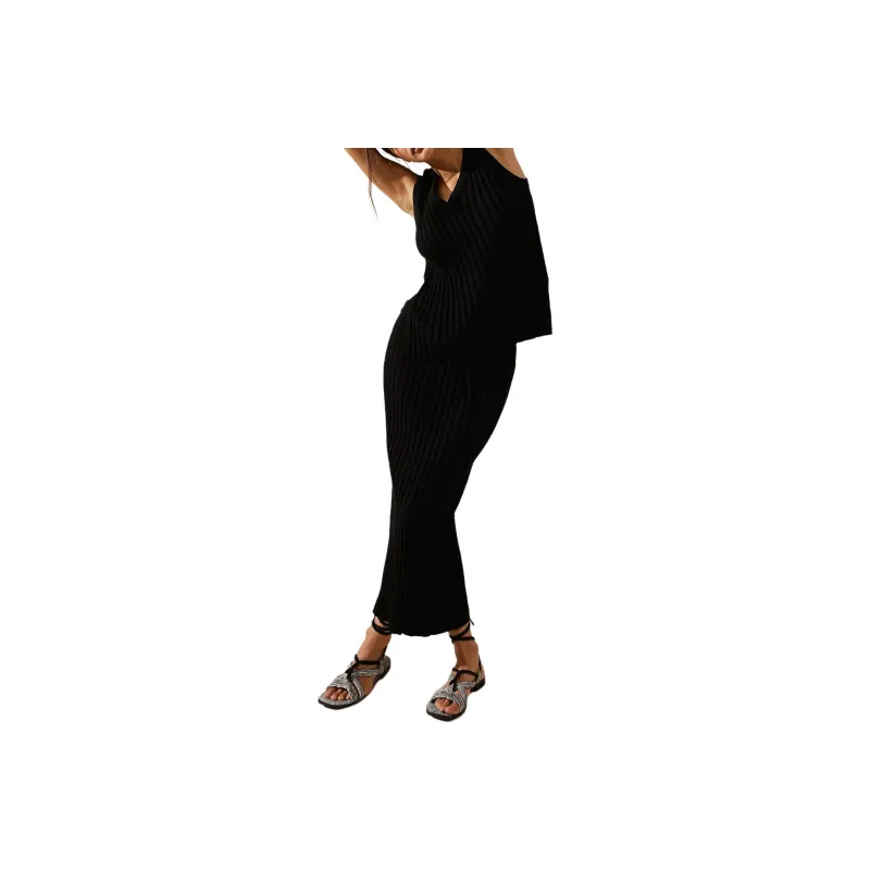 FREE PEOPLE Veda Sweater Set Skirt Set Women's BLACK/Black-0