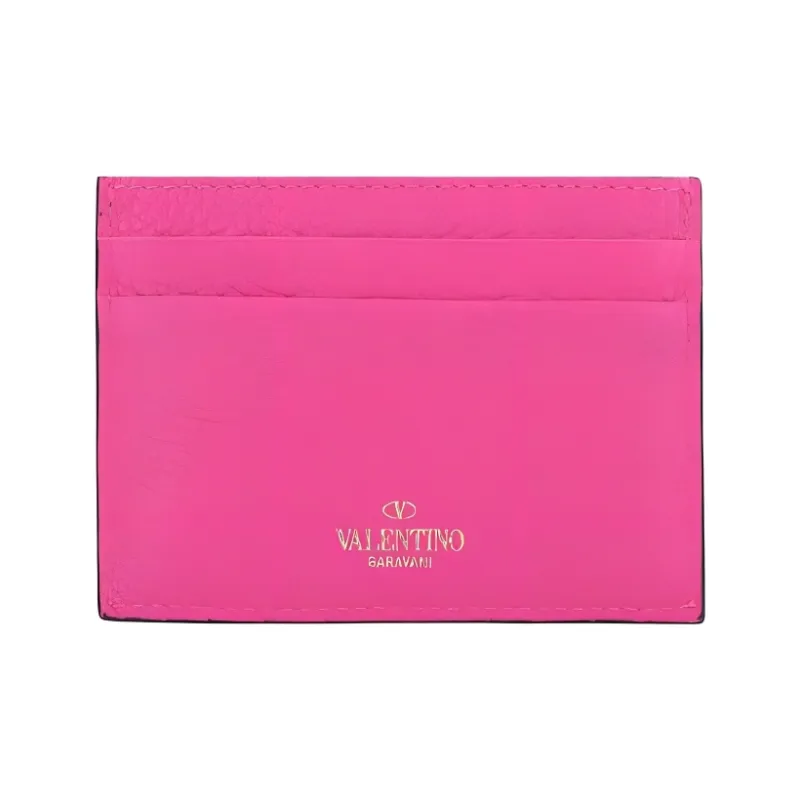 Valentino Valentino Pink Pp Collection Cow Leather Card Holder Women's Rose Red-2