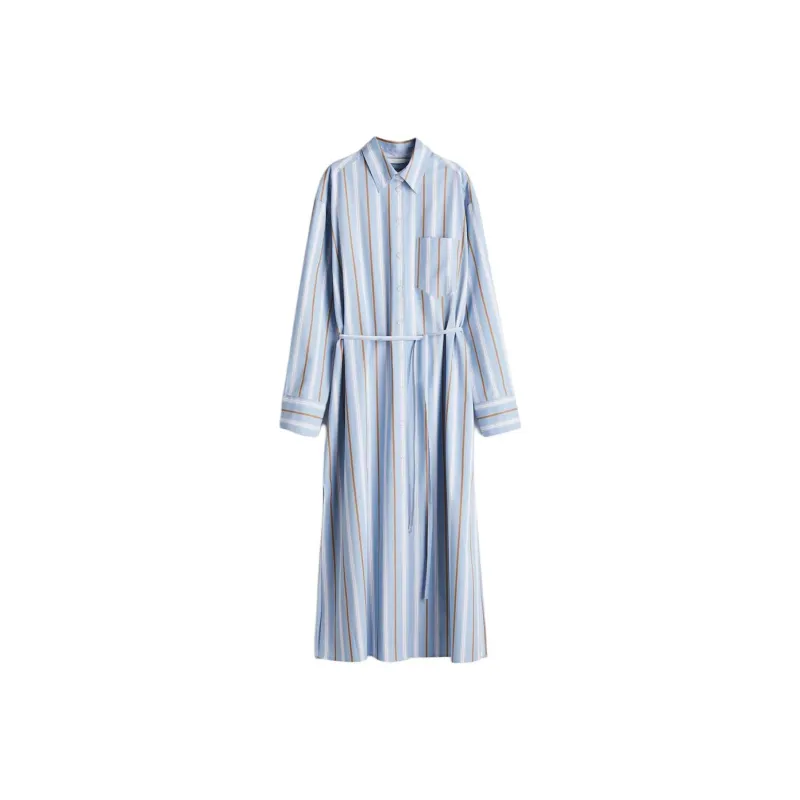 H&M Long Sleeved Dress Women's Light Blue/Stripes-0