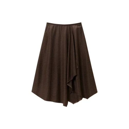 OVV Casual Short Skirts Women's Dark Brown Plaid A8-0