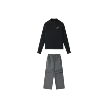 FILA FUSION Casual Suit Women's Set Jet Black Top+Phantom Gray Bottom