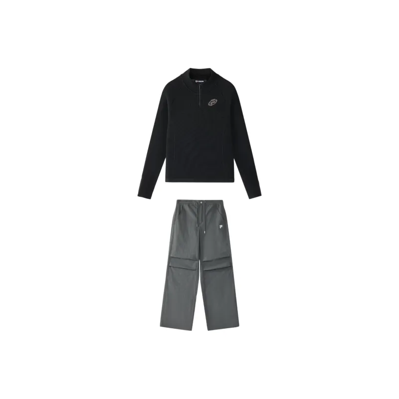 FILA FUSION Casual Suit Women's Set Jet Black Top+Phantom Gray Bottom-0
