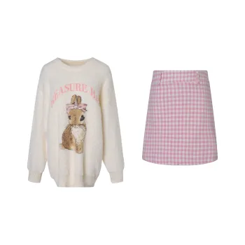 AURORA MUSE Two Piece Skirt Sets Women's Clothing Sets White+Pink