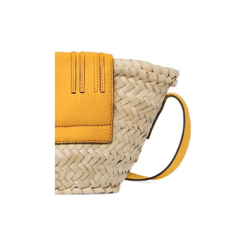 Chloe Marcie Straw Woven With Cow Leather Baskets Bag, Crossbody Bag, Shoulder Bag Small Size Women's Beige/Yellow-3