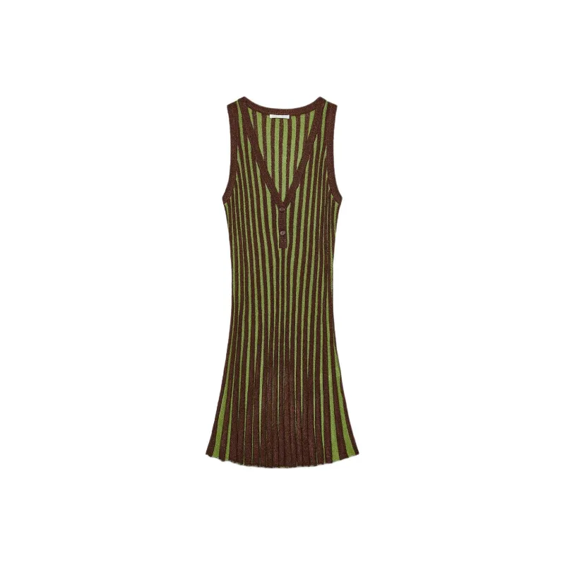 ZARA Sleeveless Dress Women's Brown/Green-0