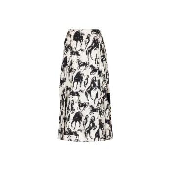BALMAIN Horse print Pleated Midi Skirt