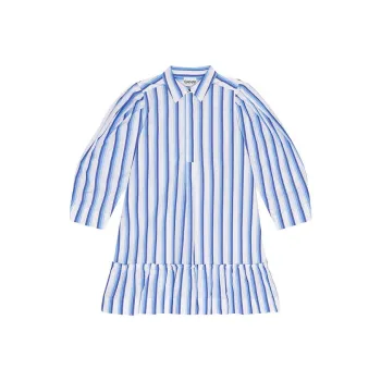 GANNI Striped Flared Hem Shirt Dress