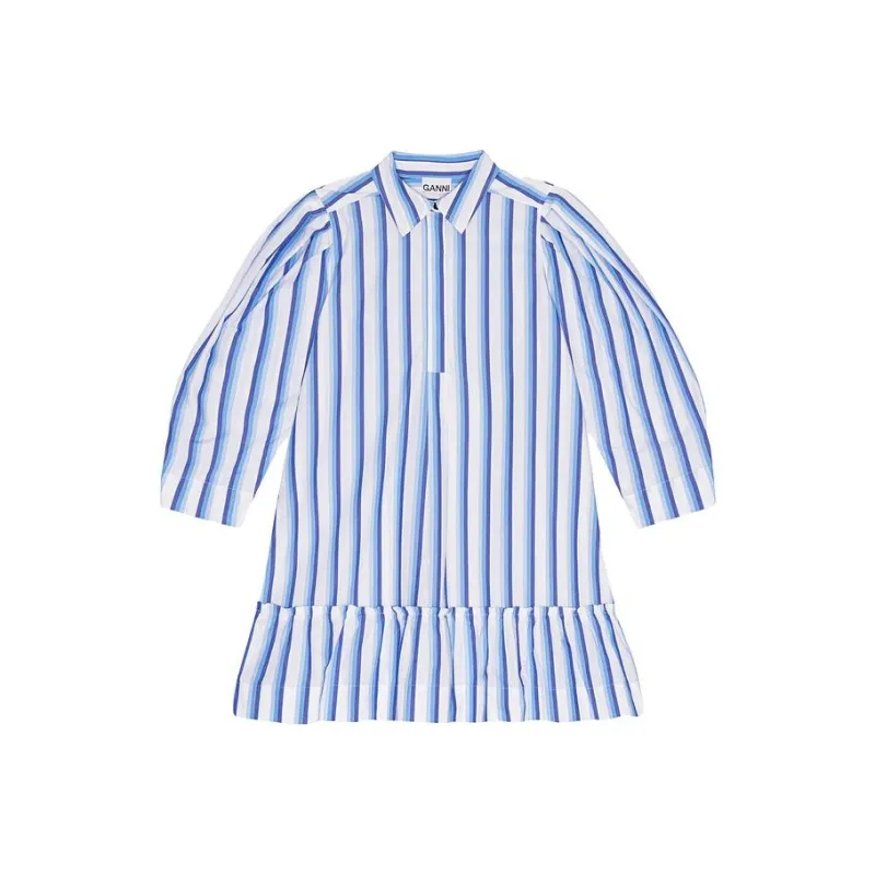 GANNI Striped Flared Hem Shirt Dress-0