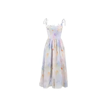 PAVLISOVA Slip Dress Women's Oil Painting Pink Blue