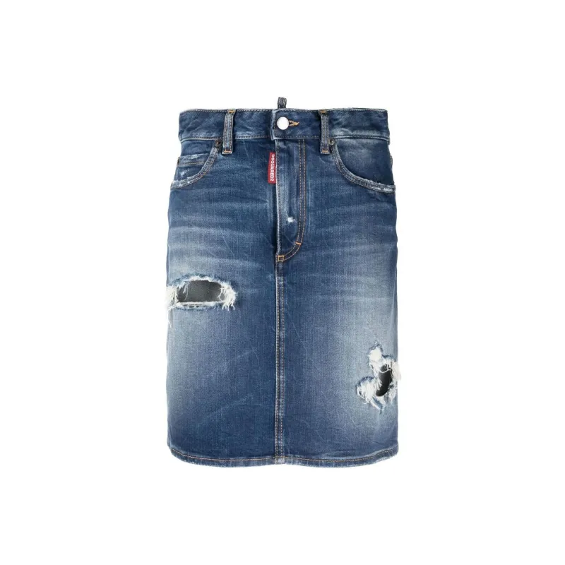 DSQUARED 2 High Waist Distressed Denim Skirt-0