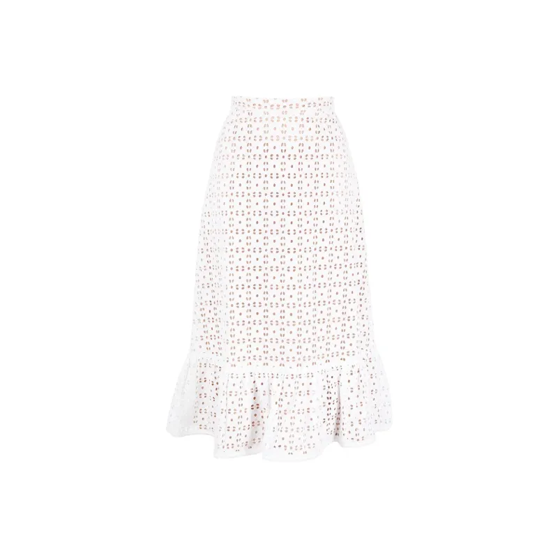 MICHAEL KORS Eyelet detail Cotton Midi Skirt-0