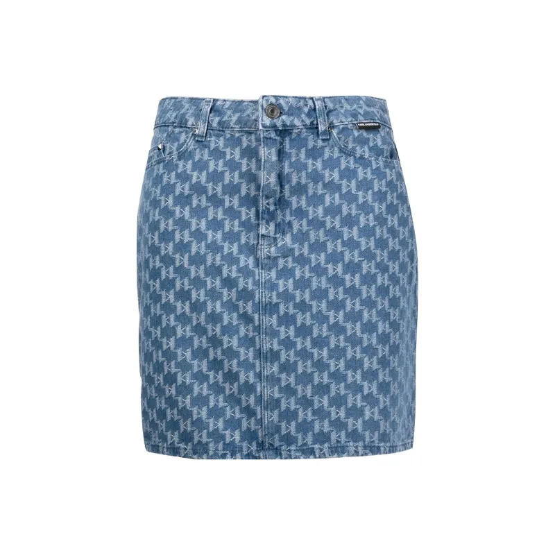 KARL LAGERFELD Monogram-pattern Denim Skirt-0