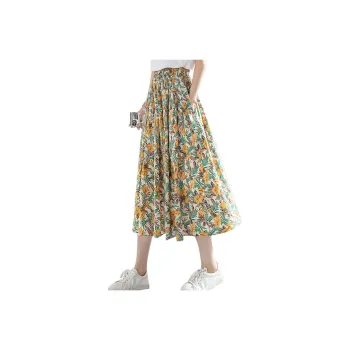 Cypress House Casual Long Skirt Women's Beige With Yellow Floral