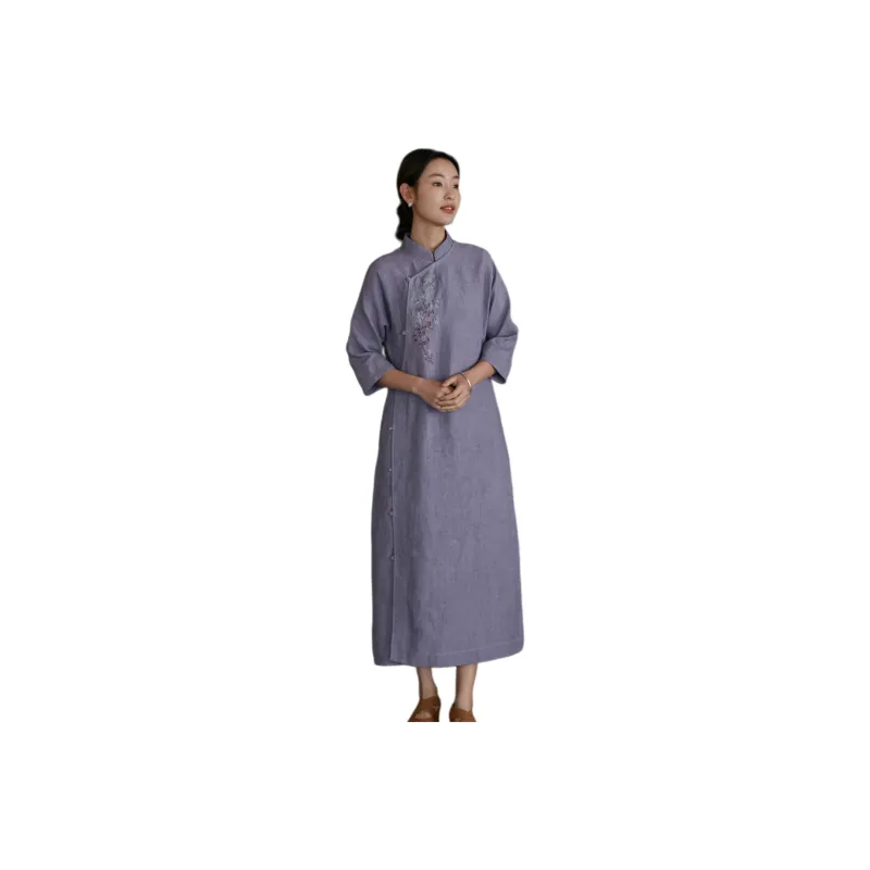 JIXIANGYUER Long Sleeved Dresses Women's Light Gray Purple-0