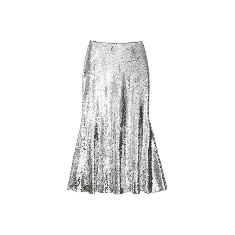 Self portrait Casual Long Skirts Women's Silver-0