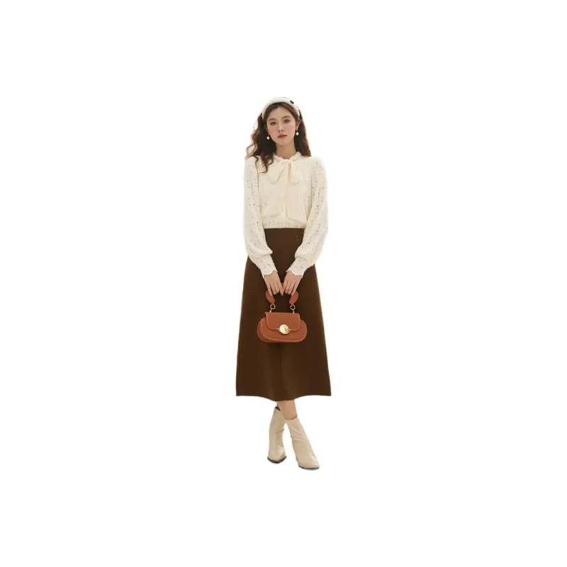 MISHOW Casual Long Skirt Women's Tea Brown Coffee Color-0