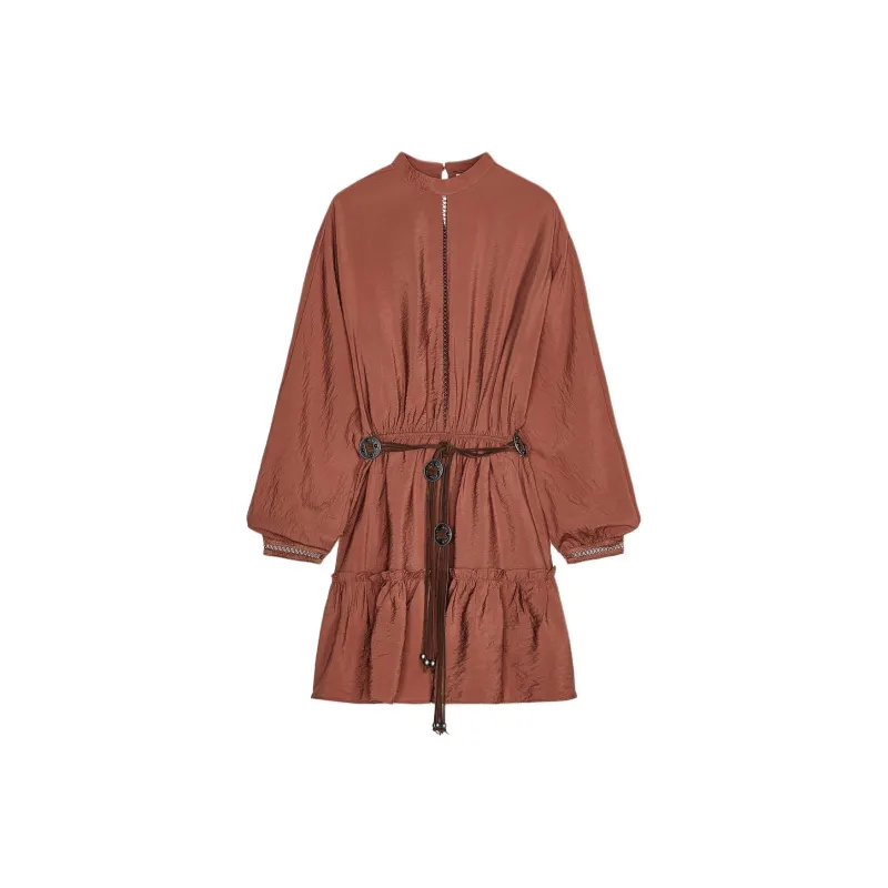 ZARA Long Sleeved Dress Women's Light Brown-0