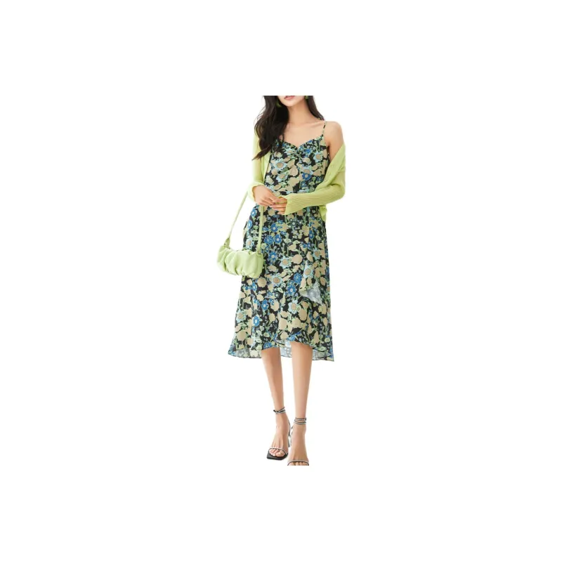 VILAN Slip Dresses Women's Green Flower-0