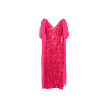 Erdem Drape shoulder Sequinned Midi Dress