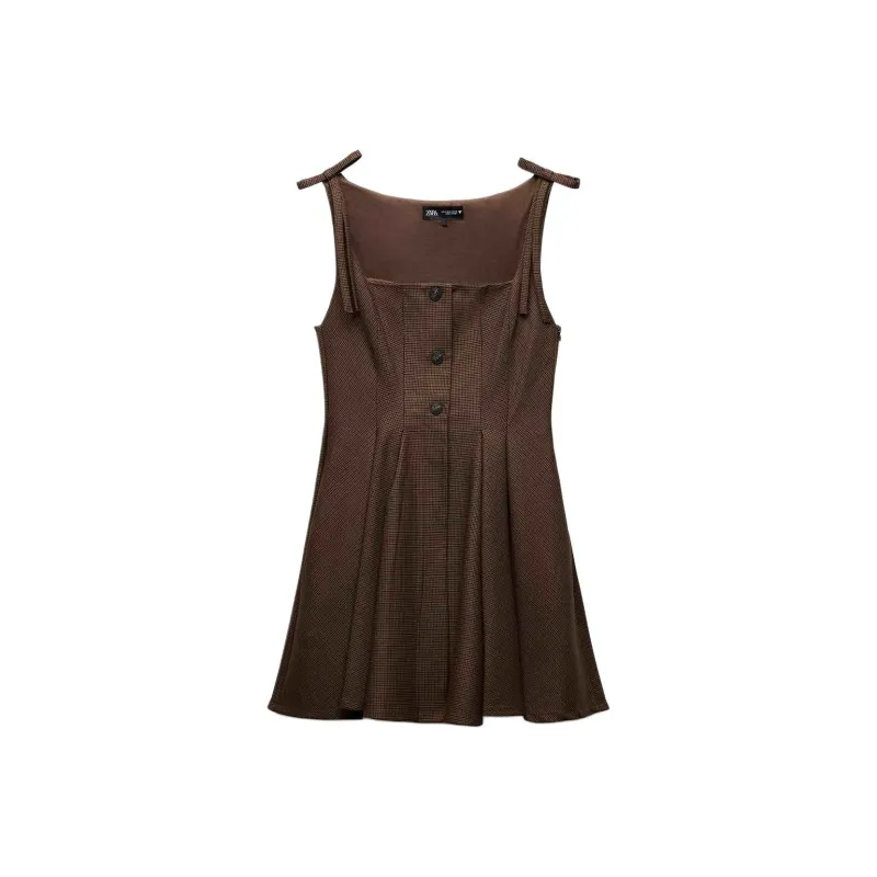 ZARA Trf Sleeveless Dress Women's Dark Brown-0