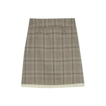 Omont Casual Short Skirts Women's Khaki Plaid