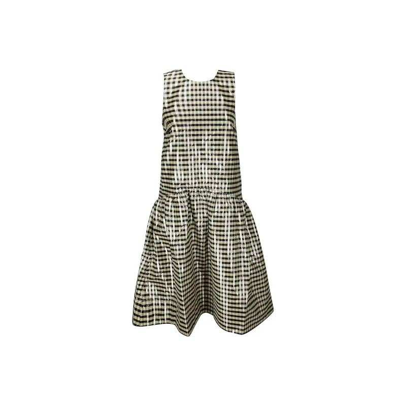 GANNI Shiny Check Jacquard Midi Dress-0