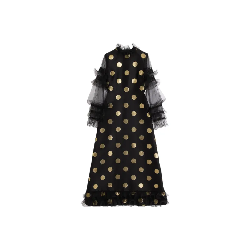 Valentino Long Sleeved Dress Women's Black Gold-0