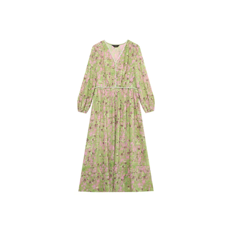 LOUISY AO Long-Sleeved Dresses Women's Green Floral-0