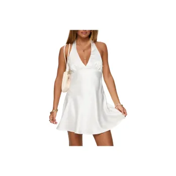 PRINCESS POLLY PELAGIA HALTER SCARF TIE MINI DRESS Slip Dresses Women's White/White
