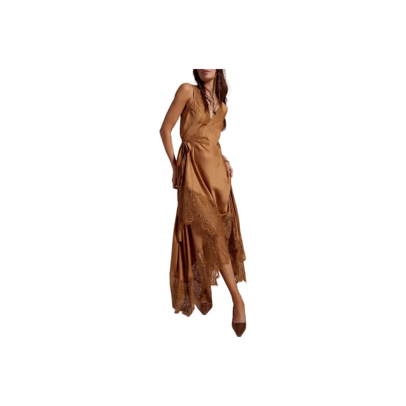 FREE PEOPLE Nigel Preston Wrap Soho Dress Sleeveless Dress Women's Caramel Brown/Caramel Brown-0