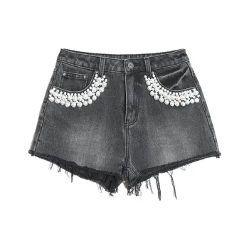 TCH Denim Shorts Women's Black With Silver Logo