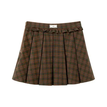 CHUU Casual Short Skirts Women's Green Plaid