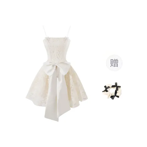 CPAURA Slip Dress Women's White+Bowknot Hair Tie Comes With