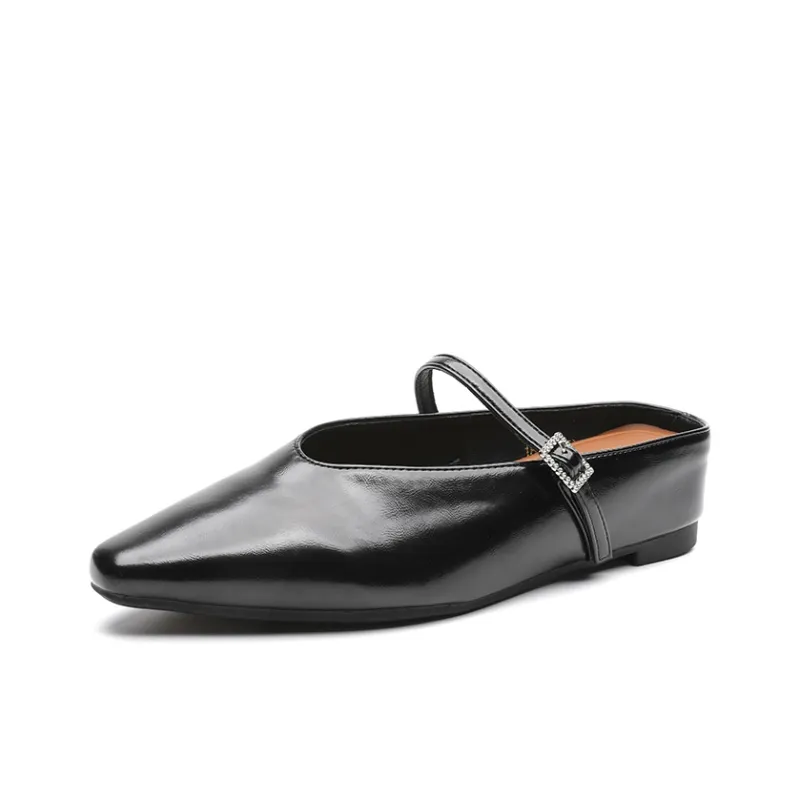 ABIDJAN Rubber Sole Leather Patchwork Odor Resistant Closed Toe Slippers Women's-14